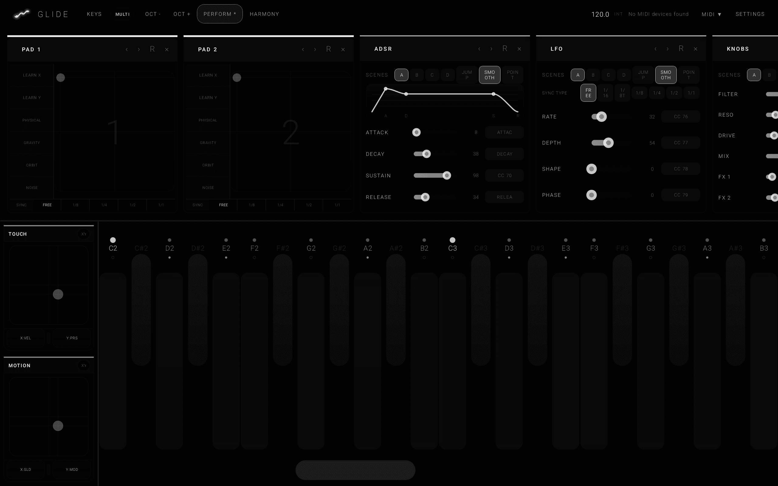 GLIDE screenshot: Performance rack